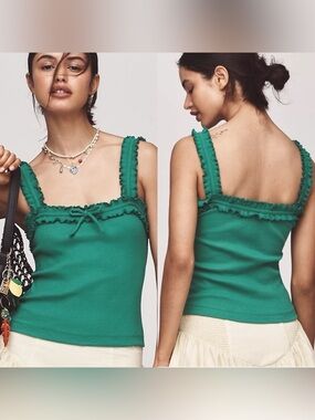 Maeve Dorrie Ruffle Cami Square Neck Tank Top Green Size Medium